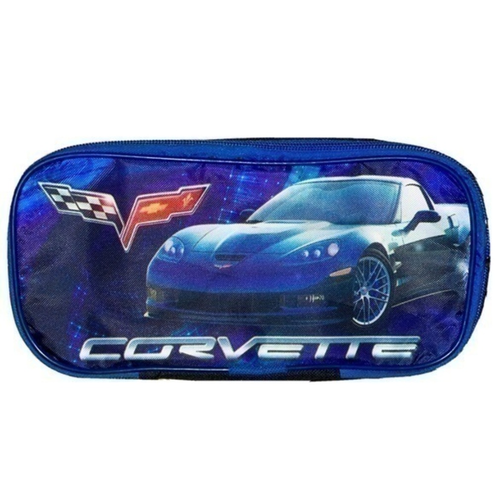 Corvette car race double compartments zip up pouch toiletries pencil case NWOT